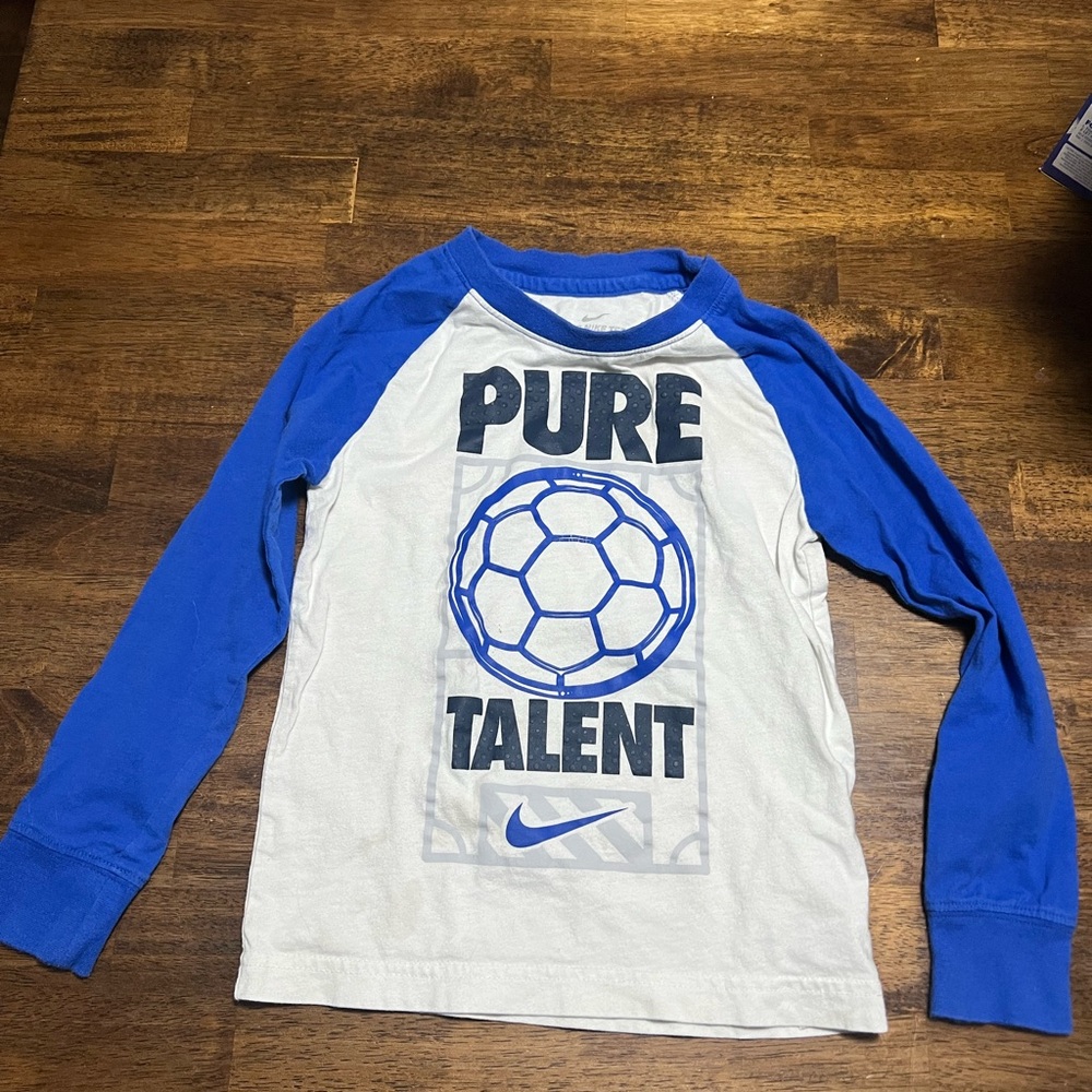 Nike Kids Long Sleeve Blue and White Tee